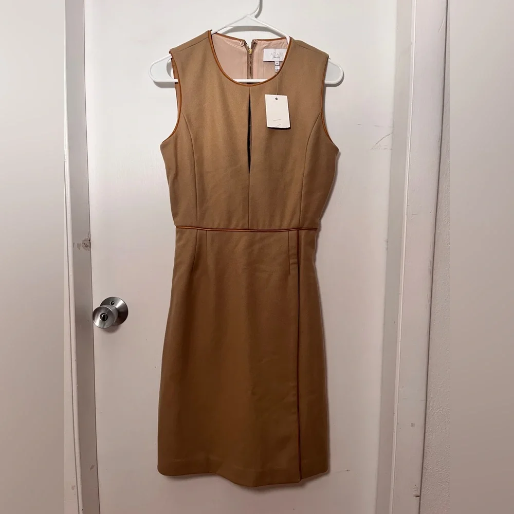 Adam Lippes - Brown Wool Midi Dress W/ Leather Trim size 0 - Picture 3 of 11